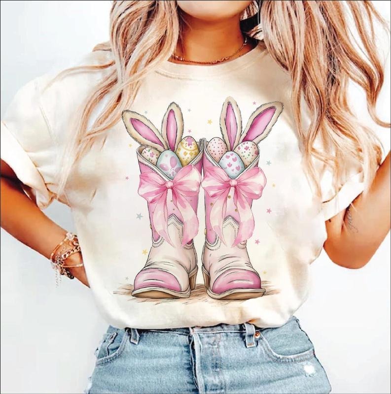 Howdy Easter Western Bunny Cowboy Boots Happy Funny - Adult & Kids T-Shirts, Sweatshirts & Hoodies apparel design preview 1