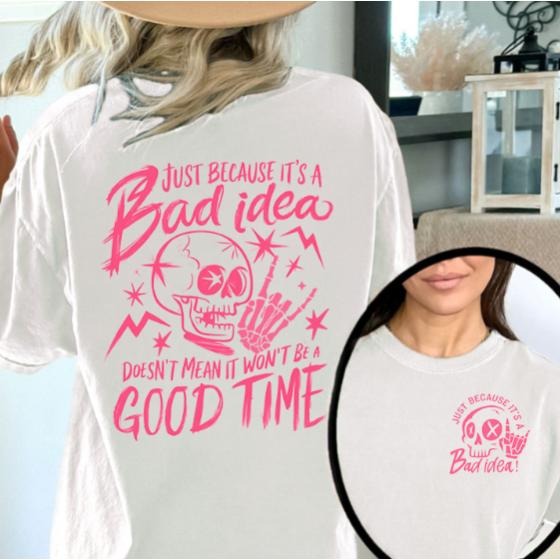 Humorous "Bad Idea" Mantra Cool Skull Handprint Fun - Adult & Kids T-Shirts, Sweatshirts & Hoodies apparel design preview 1