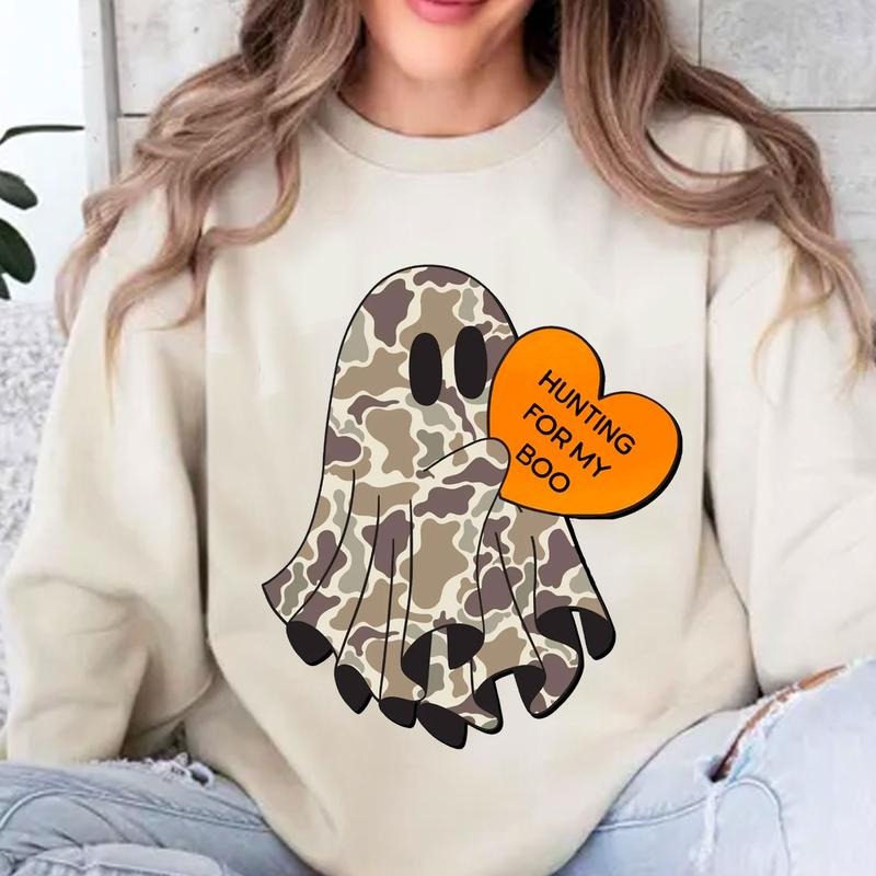 Hunting My Boo Camo Ghost Cute Heart Halloween Her - Adult & Kids T-Shirts, Sweatshirts & Hoodies apparel design preview 1