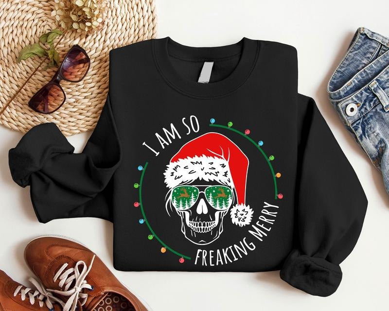 I Am So Freaking Merry Funny Skull Winter Sarcastic - Adult & Kids T-Shirts, Sweatshirts & Hoodies apparel design preview 1