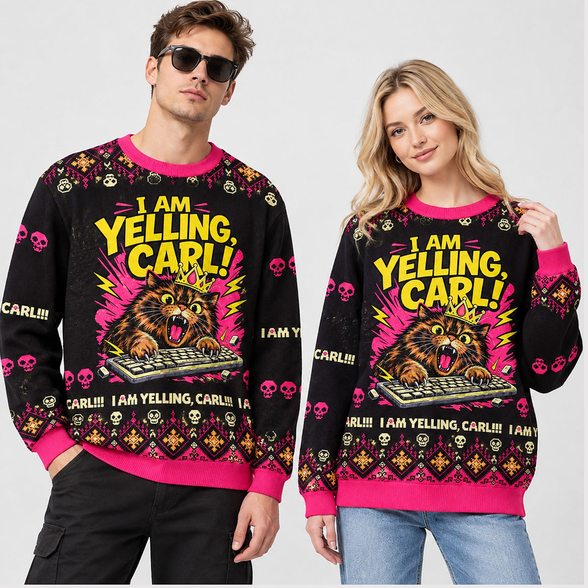 I Am Yelling Carl Cat Ugly Christmas Sweater - Holiday Gift product image 2