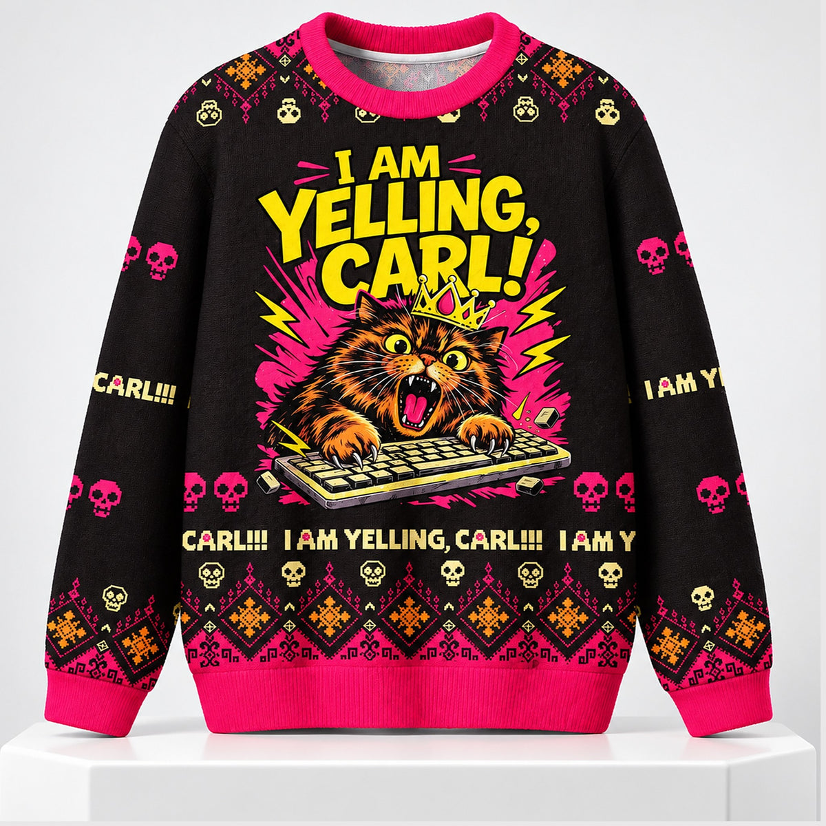 I Am Yelling Carl Cat Ugly Christmas Sweater - Holiday Gift product image