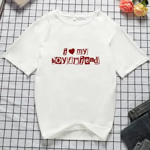 I LOVE MY BOYFRIEND Summer Short Sleeve Harajuku - Adult & Kids T-Shirts, Sweatshirts & Hoodies apparel design preview 1