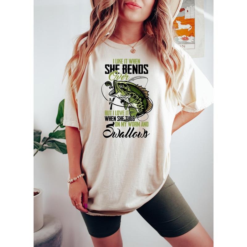 I Like When She Bends Over But Love Tugs My Worm - Adult & Kids T-Shirts, Sweatshirts & Hoodies apparel design preview 1