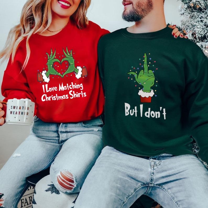 I Love Matching But Don'T Merry Grinchmas Funny - Adult & Kids T-Shirts, Sweatshirts & Hoodies apparel design preview 1