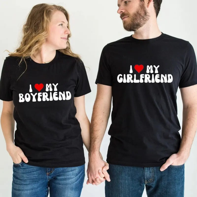 I Love My Boyfriend Couple Matching Cotton Fabric - Adult & Kids T-Shirts, Sweatshirts & Hoodies apparel design preview 1