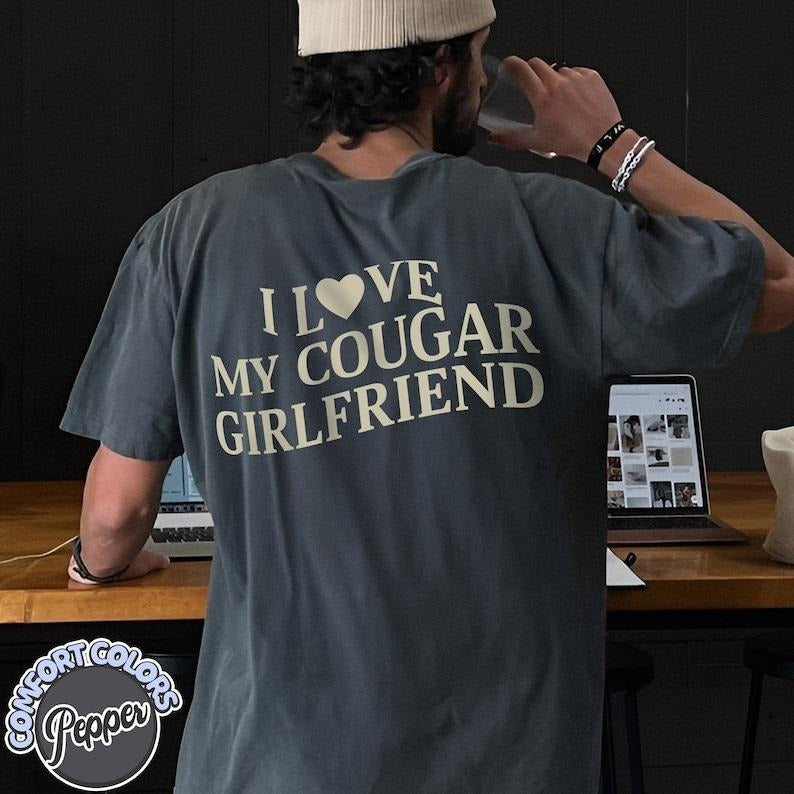 I Love My Cougar Girlfriend Boyfriend Heart - Adult & Kids T-Shirts, Sweatshirts & Hoodies apparel design preview 1