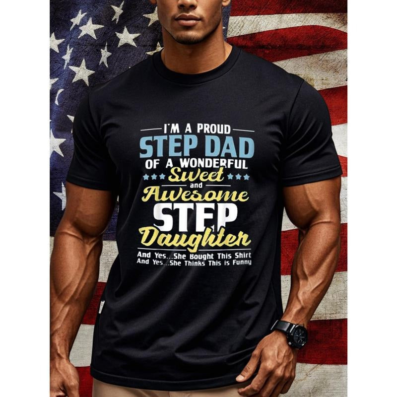 I'M PROUD STEP DAD Sweet Black Casual Crew Neck Soft - Adult & Kids T-Shirts, Sweatshirts & Hoodies apparel design preview 1