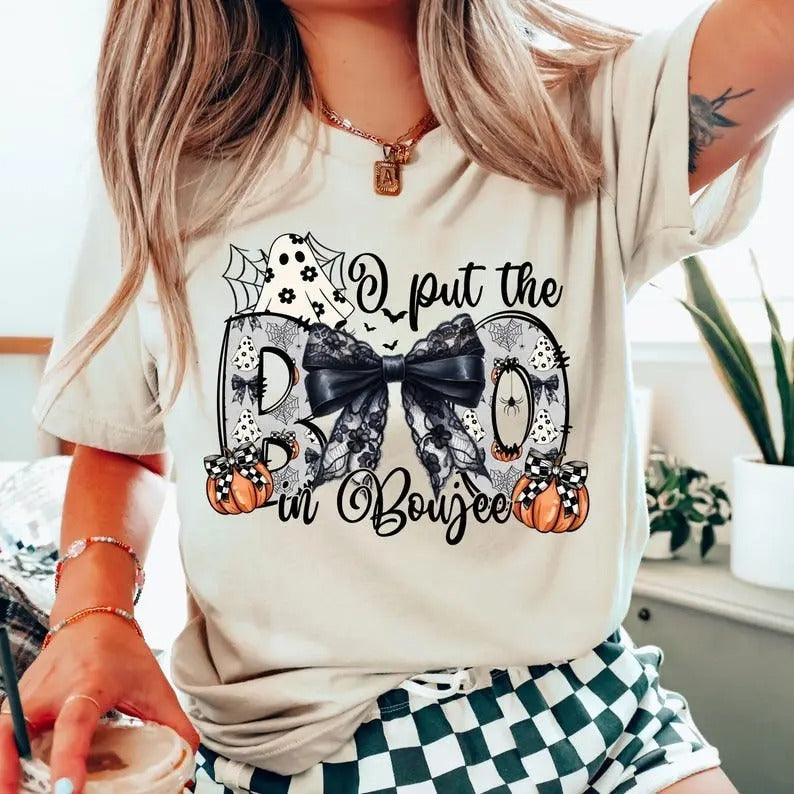 I Put Boo Boujee Jee Ghost Coquette Halloween Gothic - Adult & Kids T-Shirts, Sweatshirts & Hoodies apparel design preview 1