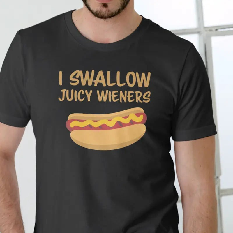 I Swallow Juicy Cotton Text Hot Dog Illustration - Adult & Kids T-Shirts, Sweatshirts & Hoodies apparel design preview 1