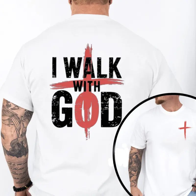 I Walk God Pure Cotton Casual Street Crew Neck Short - Adult & Kids T-Shirts, Sweatshirts & Hoodies apparel design preview 1
