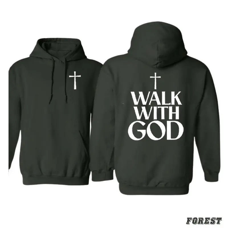 I Walk God Casual Street Fleece Hooded Tops Perfect - Adult & Kids T-Shirts, Sweatshirts & Hoodies apparel design preview 1