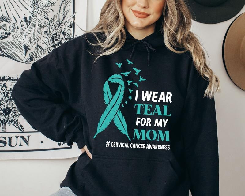 I Teal My Mom Cervical Cancer Awareness Warrior - Adult & Kids T-Shirts, Sweatshirts & Hoodies apparel design preview 1