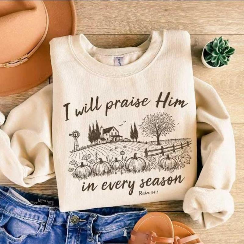 I Will Praise Him Every Season Cute Fall Bible Verse - Adult & Kids T-Shirts, Sweatshirts & Hoodies apparel design preview 1