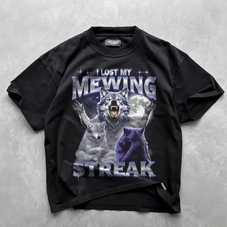 I Lost My Mewing Streak Meme Ironic Wolf Funny Sigma - Adult & Kids T-Shirts, Sweatshirts & Hoodies apparel design preview 1