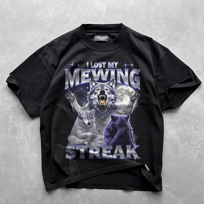 I Lost My Mewing Streak Meme Ironic Wolf Funny Sigma - Adult & Kids T-Shirts, Sweatshirts & Hoodies apparel design preview 1