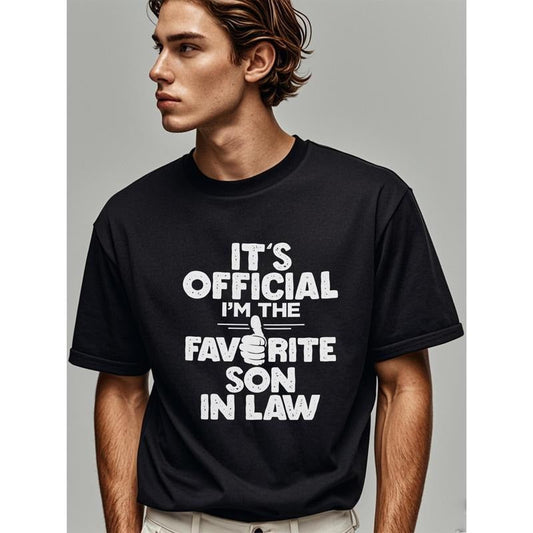 'S OFFICIALI'M FAVORITE SON LAW Casual Black Cotton - Adult & Kids T-Shirts, Sweatshirts & Hoodies apparel design preview 1