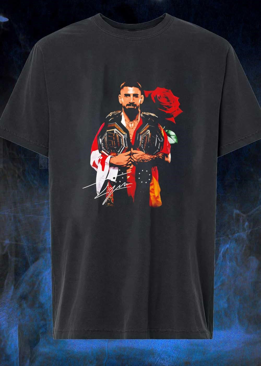 Ilia Topuria Holding UFC Championship Belts With Rose - Adult & Kids T-Shirts, Sweatshirts & Hoodies apparel design preview 1