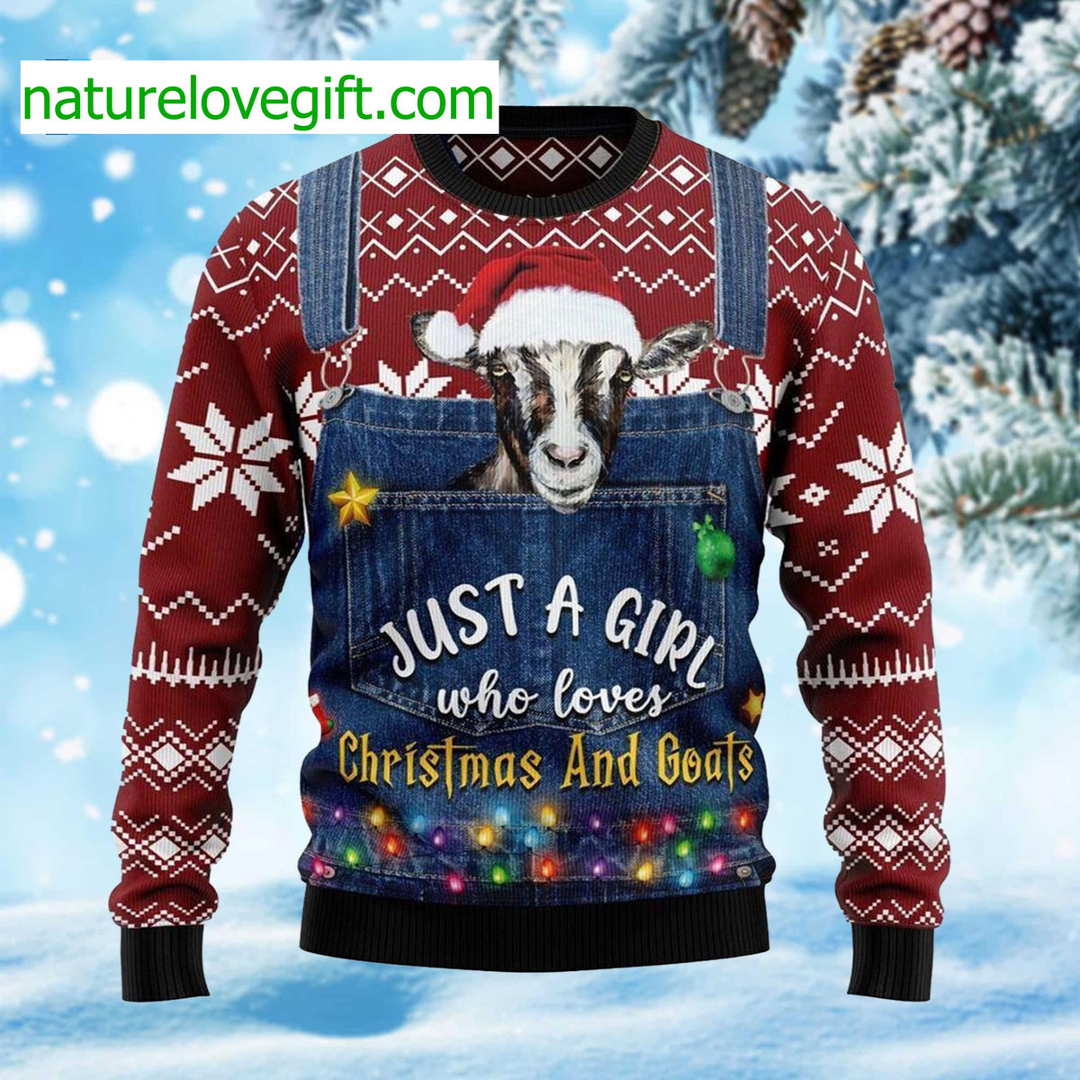 I’m Just A Girl Who Loves Christmas And Goats Ugly Christmas Sweater - Holiday Gift product image
