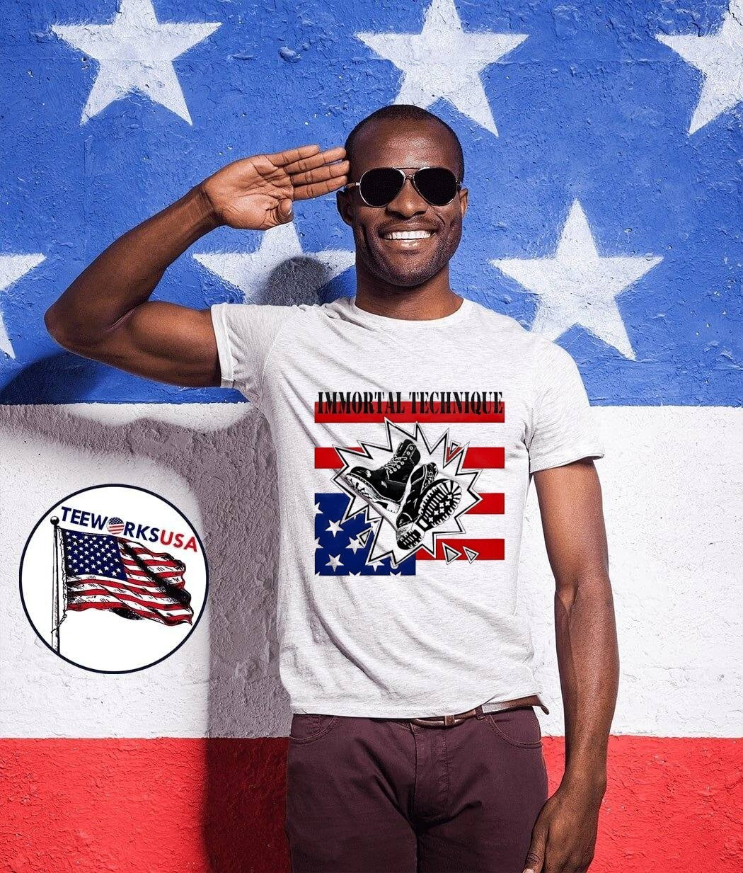 Immortal Technique Boots Stomp on Flag Graphic - Adult & Kids T-Shirts, Sweatshirts & Hoodies apparel design preview 1