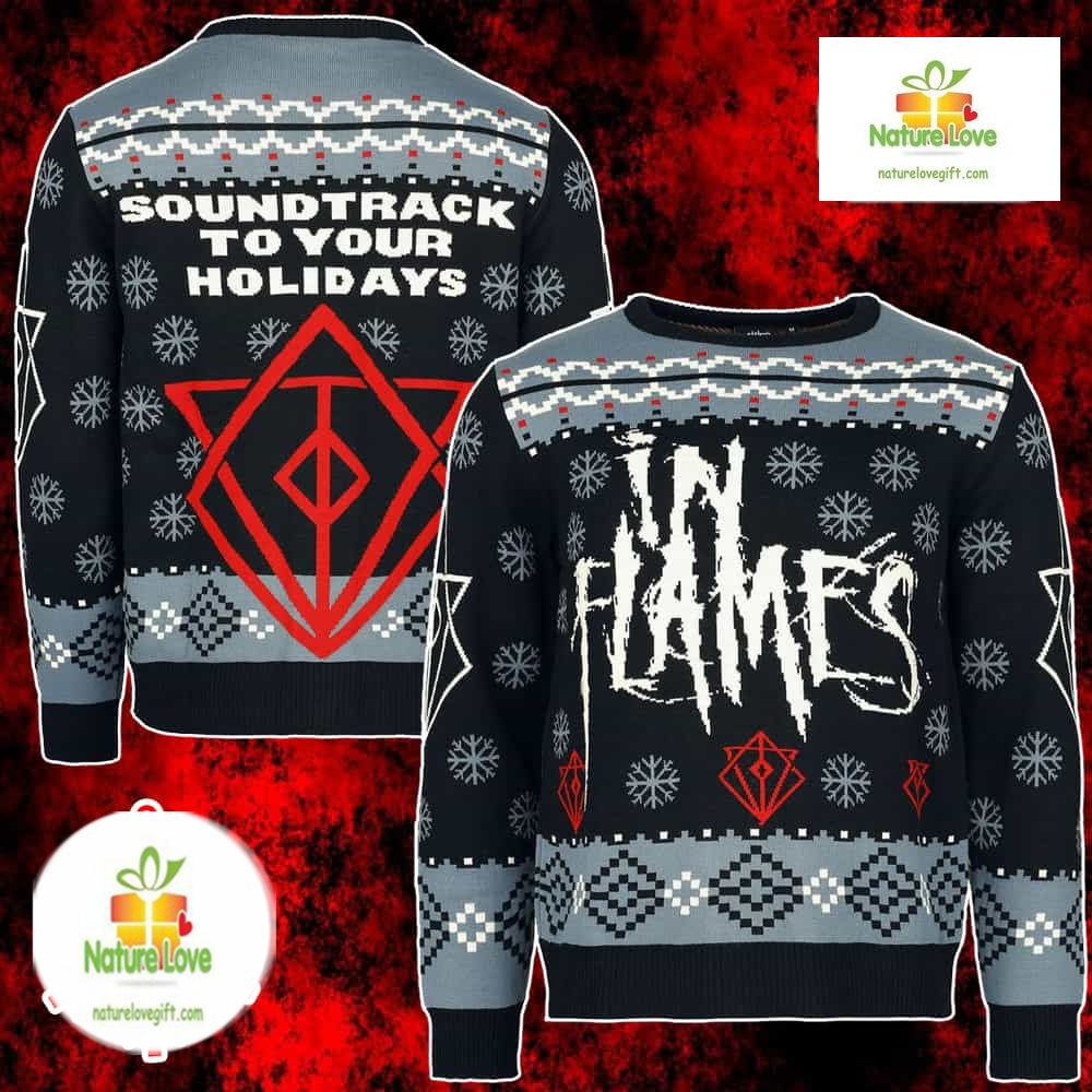 In Flames Black Red Snowflake Band Merch Holiday Ugly Christmas Sweater - Holiday Gift product image