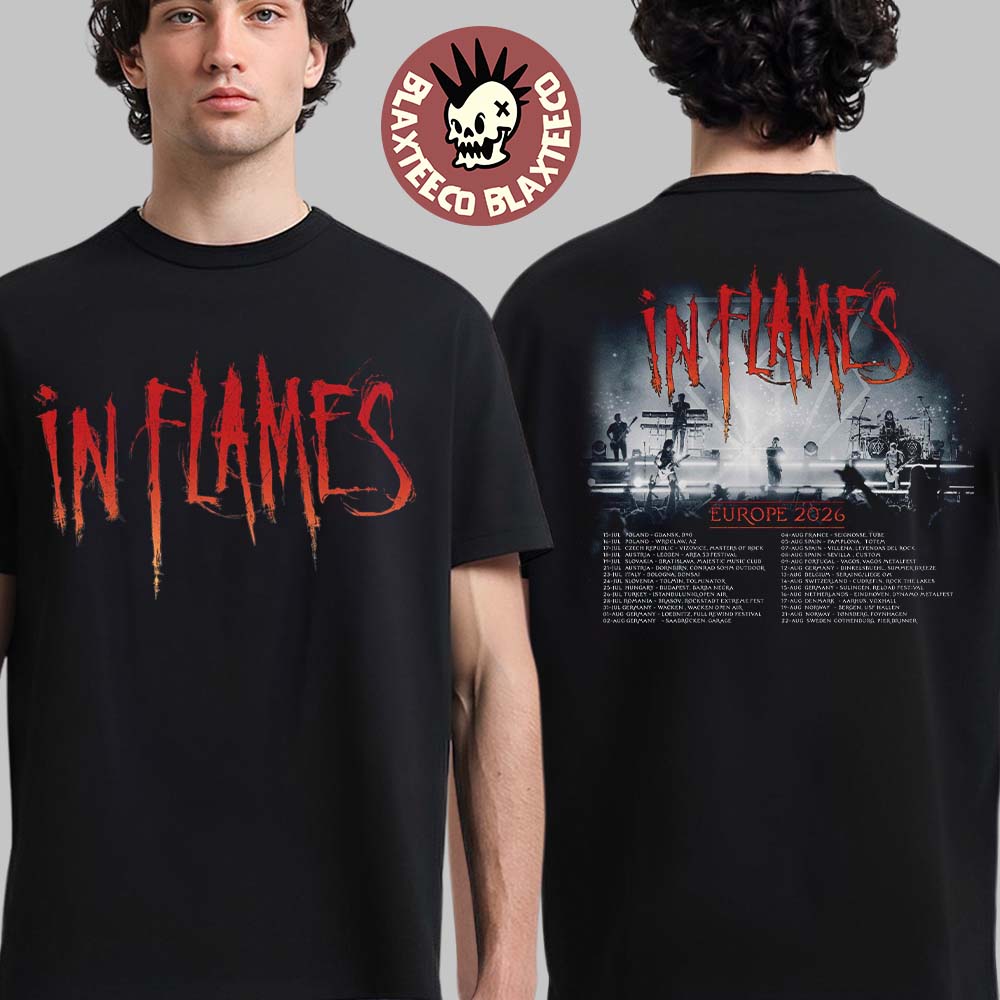 In Flames Europe 2026 Tour Schedule Dates Two Sided - Adult & Kids T-Shirts, Sweatshirts & Hoodies apparel design preview 1