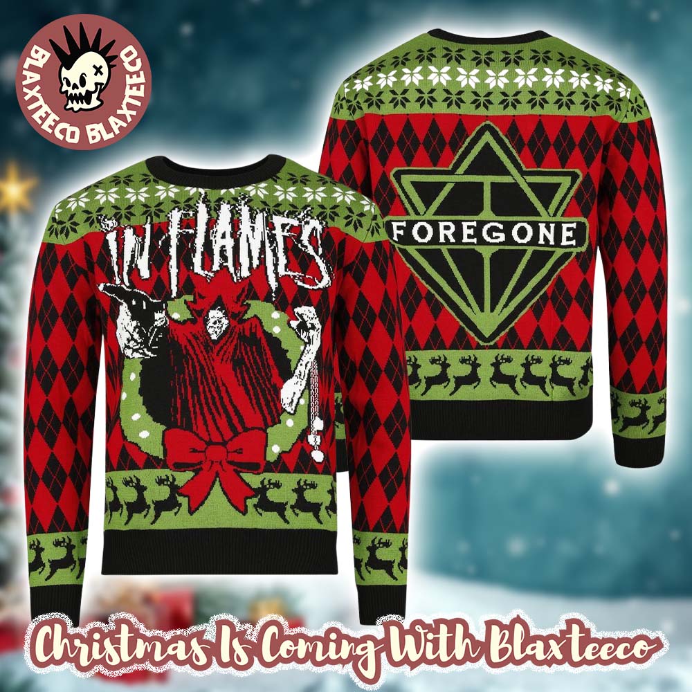 In Flames Foregone Xmas Wreath Knitted Red And Green Holiday Jumper Ugly Christmas Sweater - Holiday Gift product image