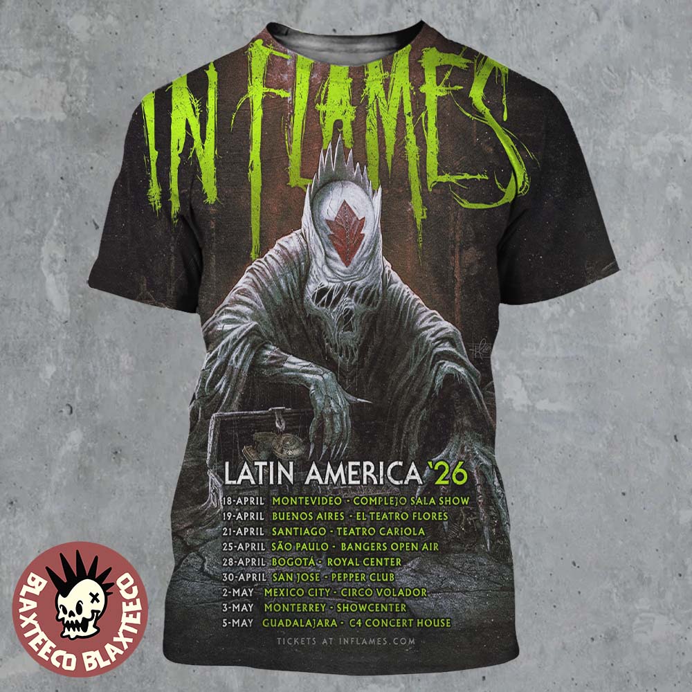 In Flames Latin America 2026 Schedule Dates All Over - Adult & Kids T-Shirts, Sweatshirts & Hoodies apparel design preview 1
