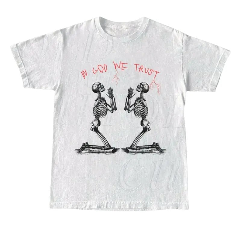 God We Trust Skeleton Vintage 90s Retro Skull - Adult & Kids T-Shirts, Sweatshirts & Hoodies apparel design preview 1