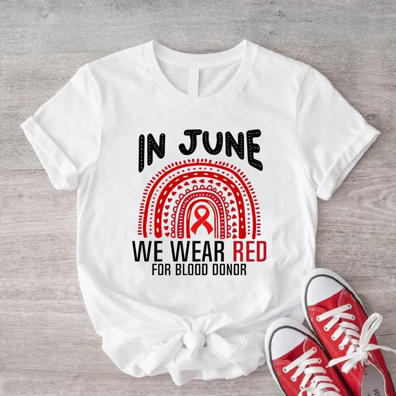 June We Red Blood Donor Rainbow Ribbon Donation - Adult & Kids T-Shirts, Sweatshirts & Hoodies apparel design preview 1