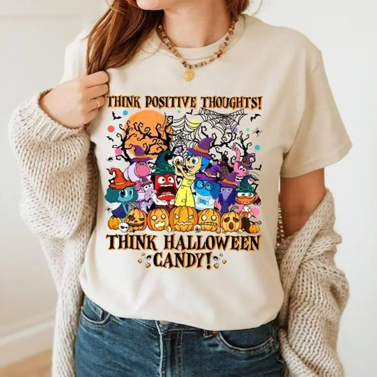 Inside Out Halloween Think Positive Thoughts Candy - Adult & Kids T-Shirts, Sweatshirts & Hoodies apparel design preview 1
