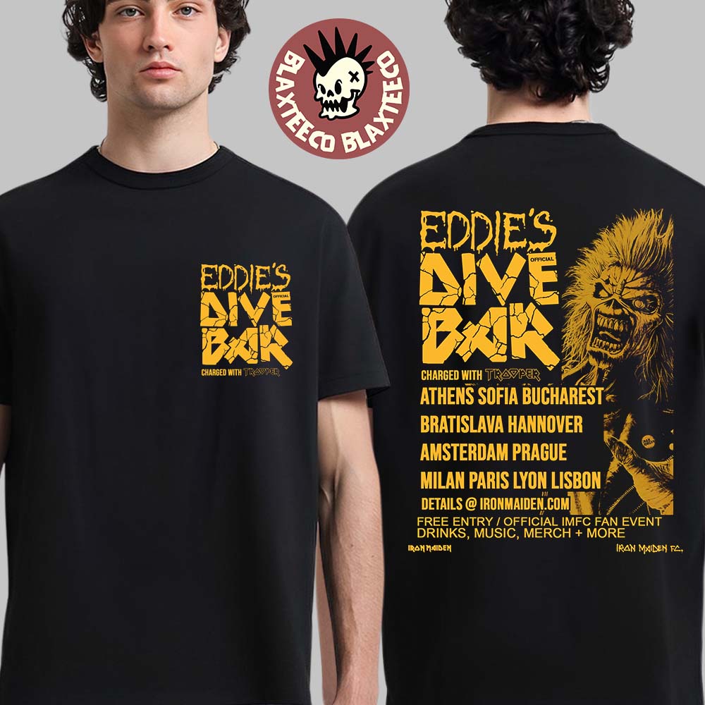 Iron Maiden Eddie's Dive Bar 2026 Run For Your Lives - Adult & Kids T-Shirts, Sweatshirts & Hoodies apparel design preview 1