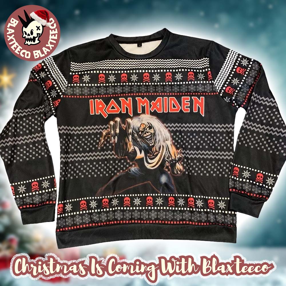 Iron Maiden The Number Of The Beast Eddie Skull Pattern Holiday Knitted Black Ugly Christmas Sweater - Holiday Gift product image