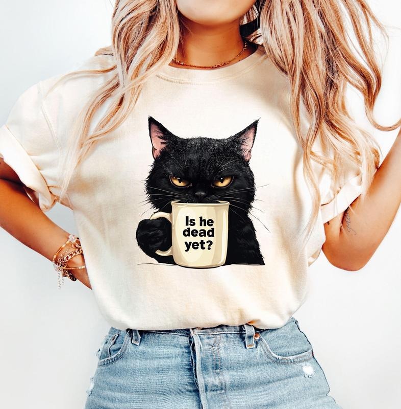 Is He Dead Yet Black Cat Dark Humor Liberal Democrat - Adult & Kids T-Shirts, Sweatshirts & Hoodies apparel design preview 1