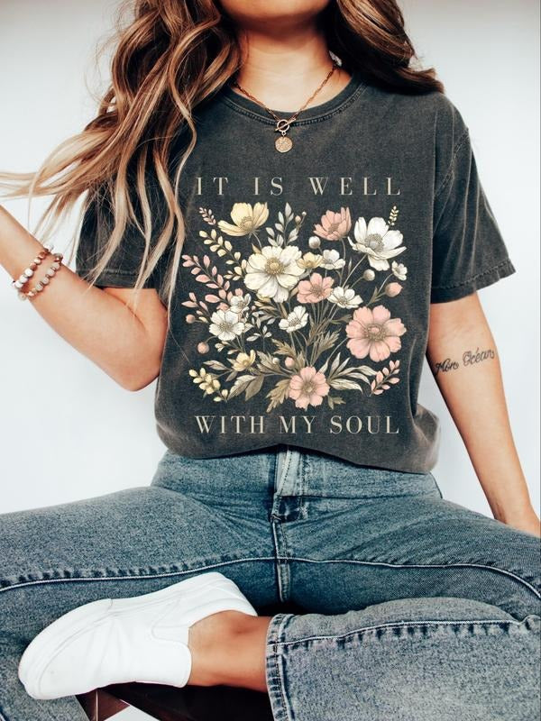 Is Well My Soul" Vintage Floral Distressed Dark Gray - Adult & Kids T-Shirts, Sweatshirts & Hoodies apparel design preview 1