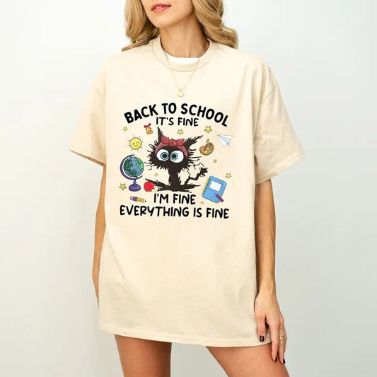 'S Fine I'M Everything Is Black Cat Teacher Funny - Adult & Kids T-Shirts, Sweatshirts & Hoodies apparel design preview 1