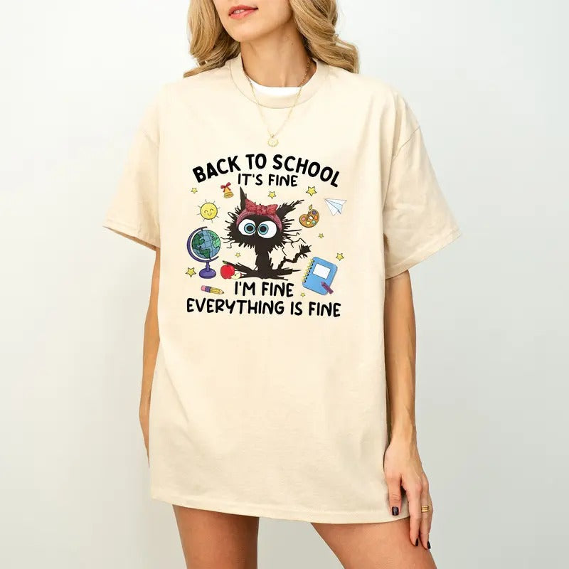 'S Fine I'M Everything Is Black Cat Teacher Funny - Adult & Kids T-Shirts, Sweatshirts & Hoodies apparel design preview 1