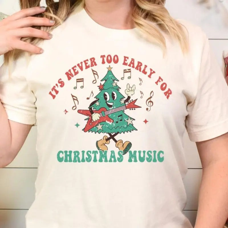 'S Never Too Early Music Lover Retro Xmas - Adult & Kids T-Shirts, Sweatshirts & Hoodies apparel design preview 1