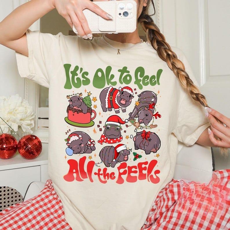 'S Okay Feel All Feels Moo Deng Baby Hippo I Want - Adult & Kids T-Shirts, Sweatshirts & Hoodies apparel design preview 1