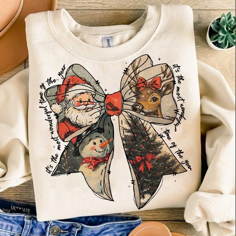 'S Most Time Year Santa Claus Vintage Coquette Bow - Adult & Kids T-Shirts, Sweatshirts & Hoodies apparel design preview 1