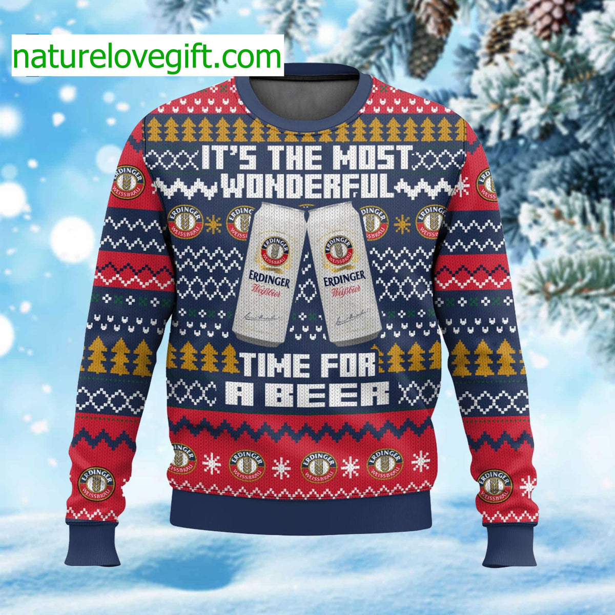 It’s The Most Wonderful Time For A Beer Erdinger Ugly Christmas Sweater - Holiday Gift product image