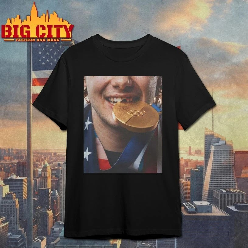 Jack Hughes Biting Gold Medal - Adult & Kids T-Shirts, Sweatshirts & Hoodies apparel design preview 1