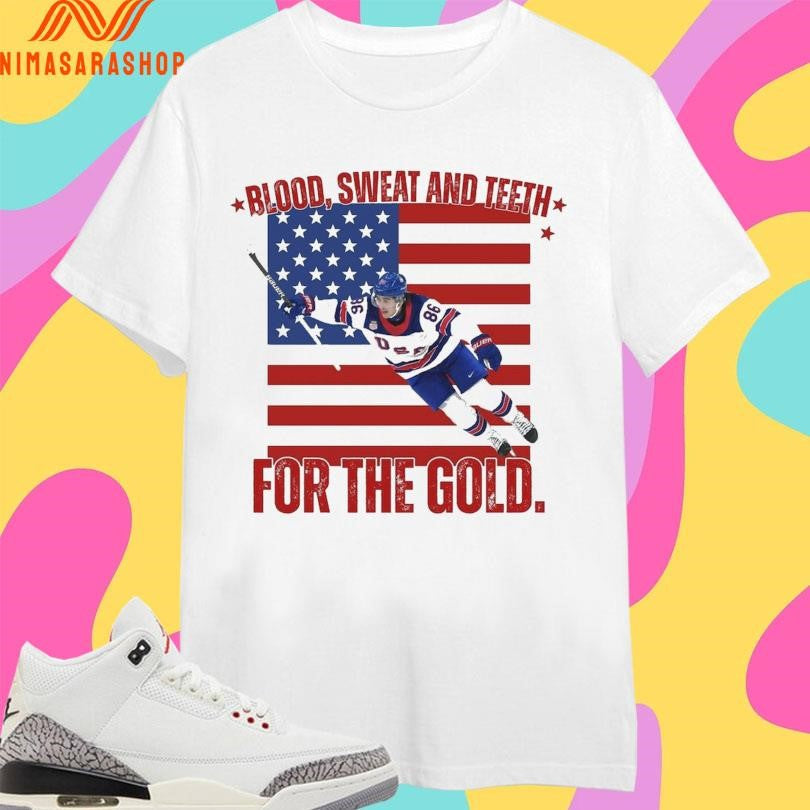 Jack Hughes Blood Sweat And Teeth For The Gold USA - Adult & Kids T-Shirts, Sweatshirts & Hoodies apparel design preview 1