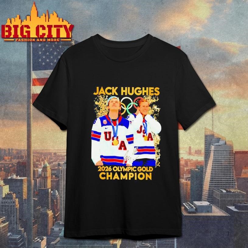 Jack Hughes Hero USA Men's Olympic Hockey 2026 Gold - Adult & Kids T-Shirts, Sweatshirts & Hoodies apparel design preview 1