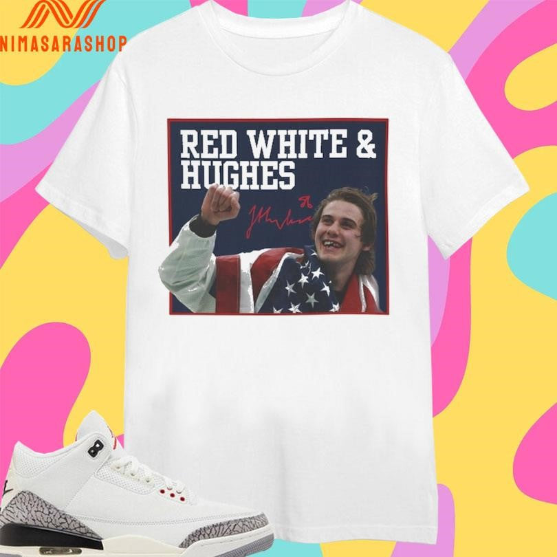 Jack Hughes USA Hockey Golden Goal 2026 Red, White - Adult & Kids T-Shirts, Sweatshirts & Hoodies apparel design preview 1