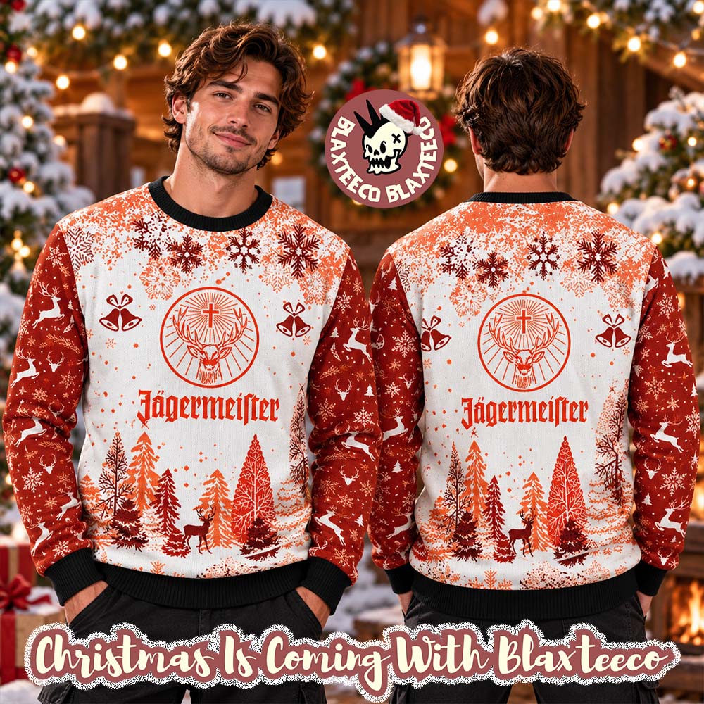 Jagermeister Big Logo In Orange Knitting Chirstmas Pattern Ugly Christmas Sweater - Gift Idea product image