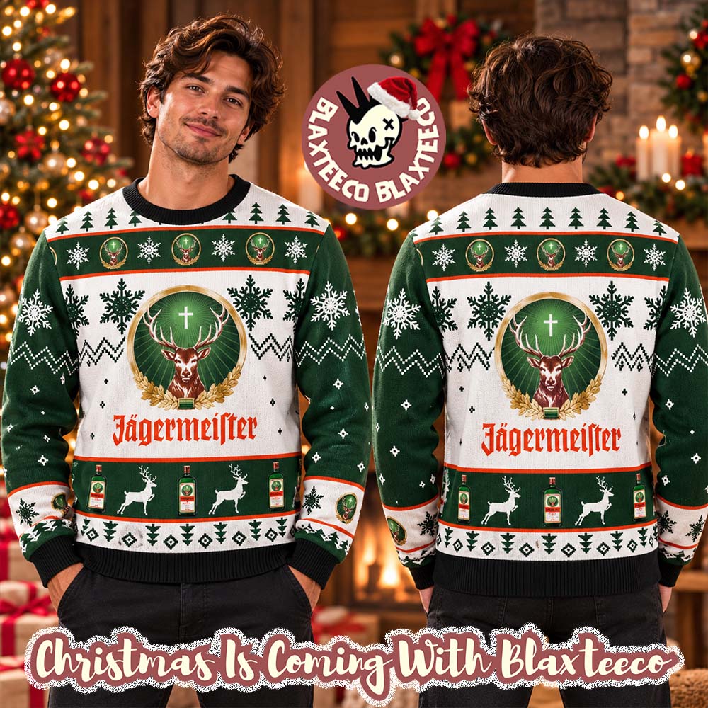 Jagermeister Signature Dear Logo Snowflakes Knitting Ugly Christmas Sweater - Holiday Gift product image