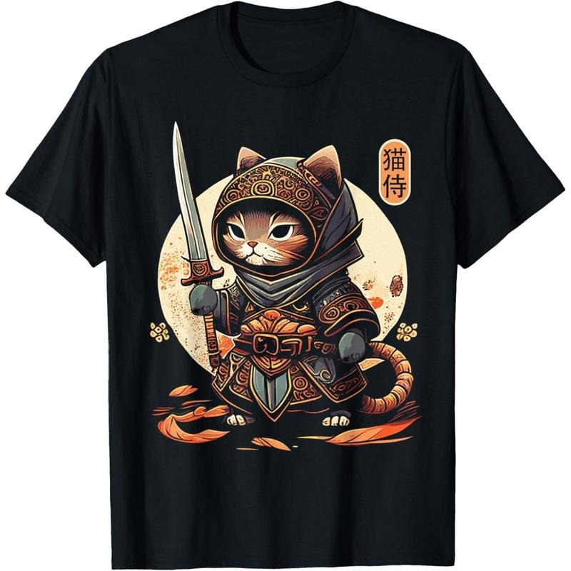 Japanese Samurai Cat Tattoo Kawaii Ninja - Adult & Kids T-Shirts, Sweatshirts & Hoodies apparel design preview 1