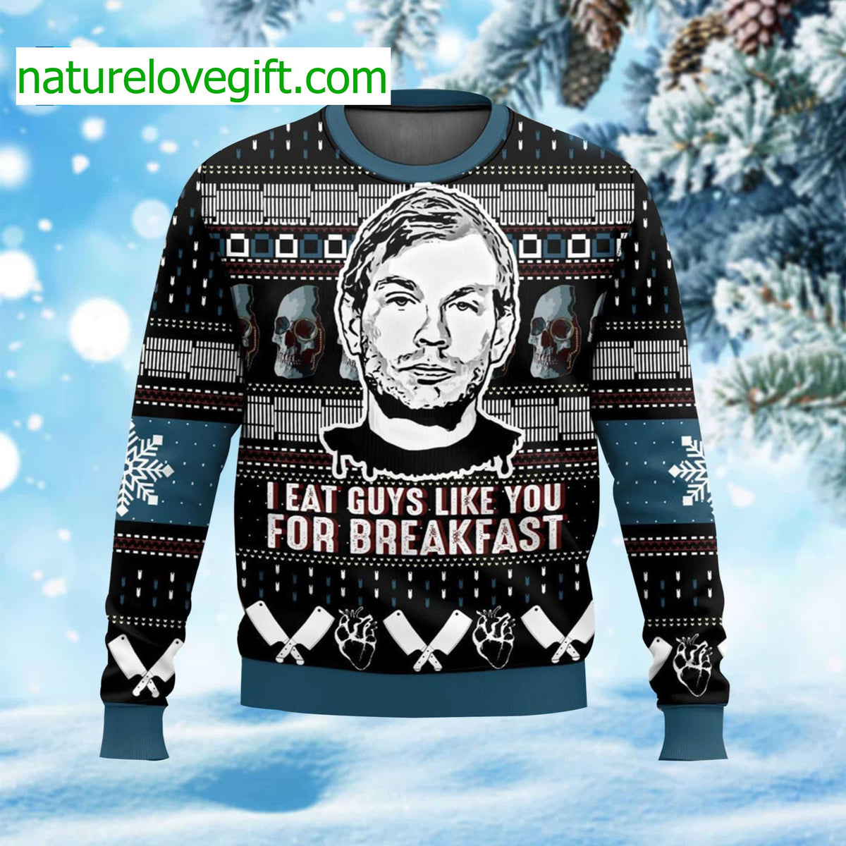 Jeffrey Dahmer I Eat Guys Like You For Breakfast Ugly Christmas Sweater - Holiday Gift product image