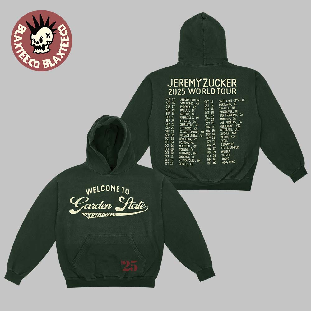 Jeremy Zucker 2025 World Tour Welcome To Garden State - Adult & Kids T-Shirts, Sweatshirts & Hoodies apparel design preview 1